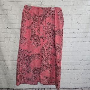 Liz Claiborne Pink Paisley Linen Cotton Blend Maxi Skirt Sz Lg